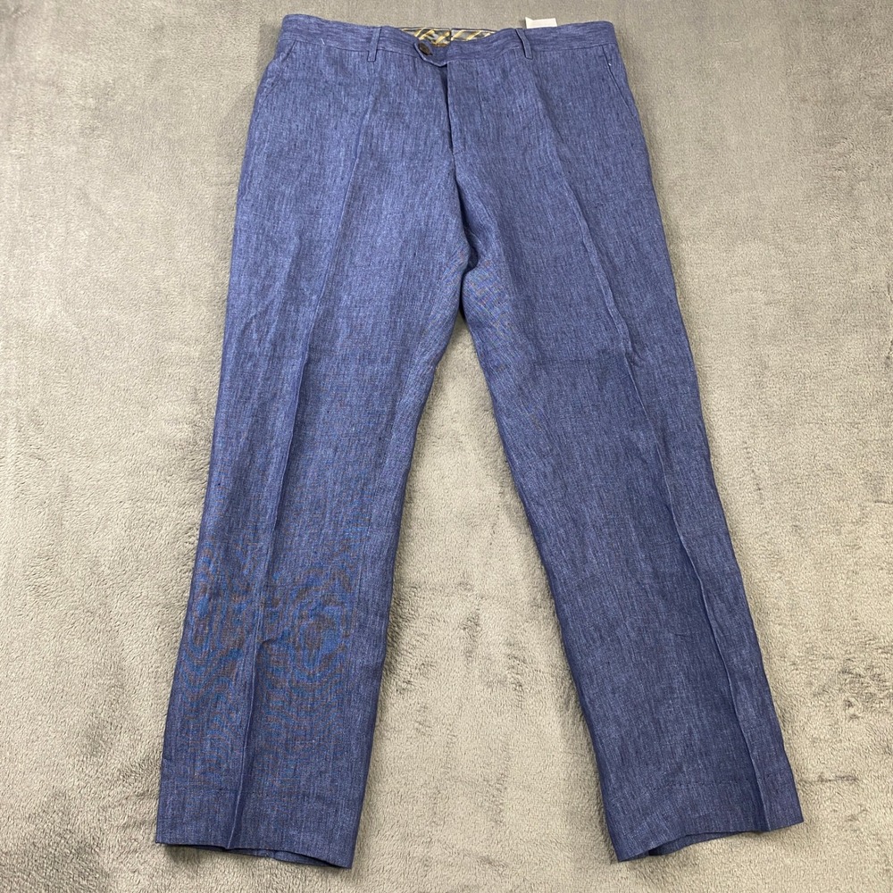 Etro 48 Trousers Mens 33x27 Blue Linen Slim Fit Summer Light Casual Luxury EUC‎